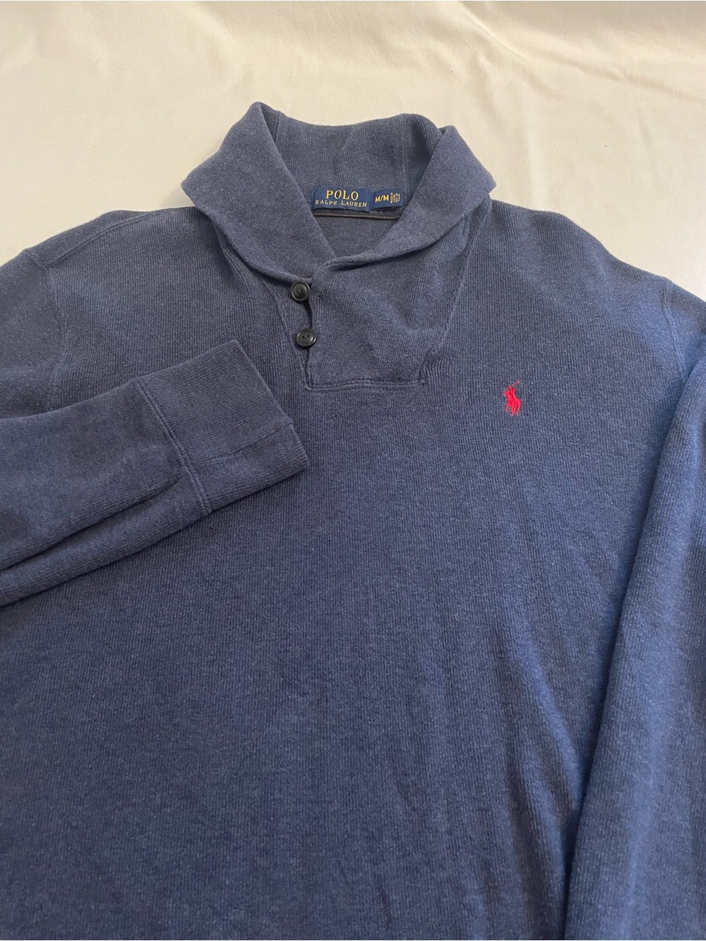 Polo Ralph Lauren Men’s Shawl Collar Knit Pullover Sweater Cotton Blue Size Med